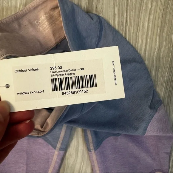 NWT Outdoor Voices Springs Leggings XS | 7/8 Blue Lavender Pink Colorblock - Picture 5 of 5